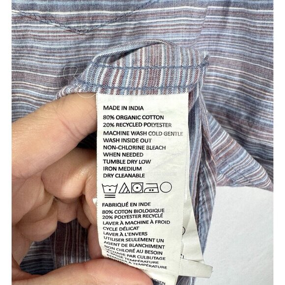 Prana Groveland Shirt Mens 2XL Clear Sky Stripe Button Organic Cotton Short Slv - Picture 4 of 7